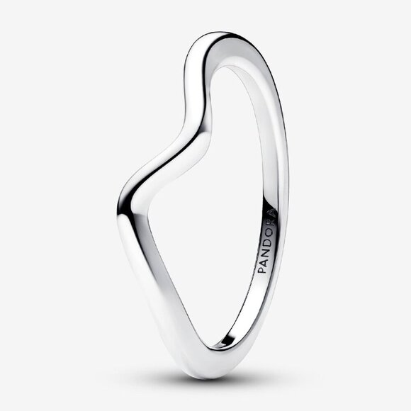 Women's Polished Wave Ring Sterling Silver Smooth Polished Surface Pavé Version - Picture 3 of 5